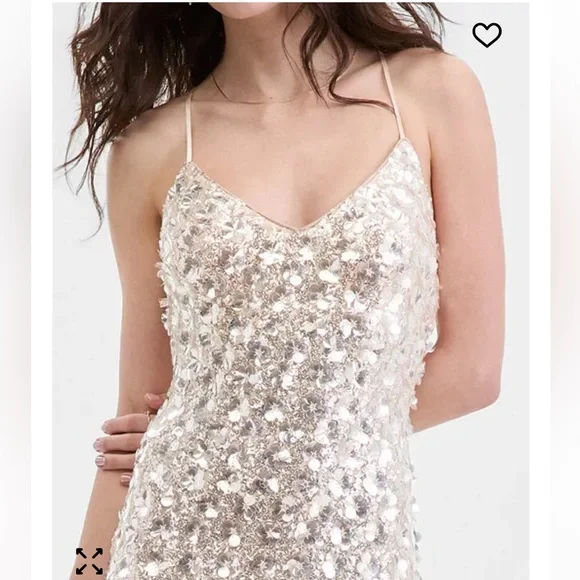 NWT!! Sparkling Sequin Spaghetti-Strap Prom Dress in Champagne - Picture 6 of 7